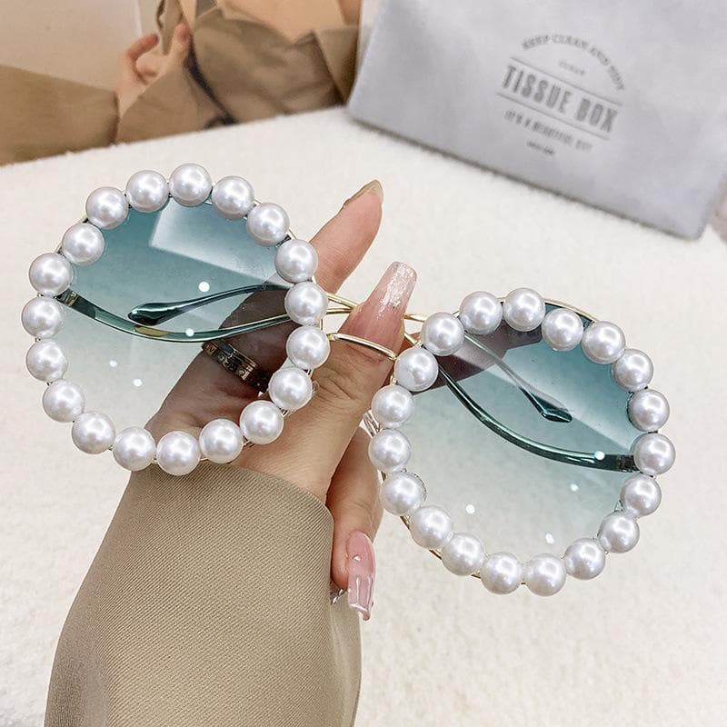 Wave Legs Sunglasses Women'S Rihanna With Glasses Pearl Metal Round Frame Sunglasses