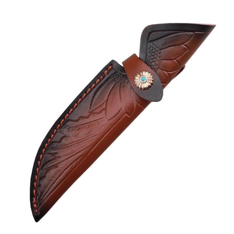 24cm Fixed Blade Knife Scabbard Embossede Cowhid Portable Holster Camping Knife Case Hunting Knife with Belt Buckle
