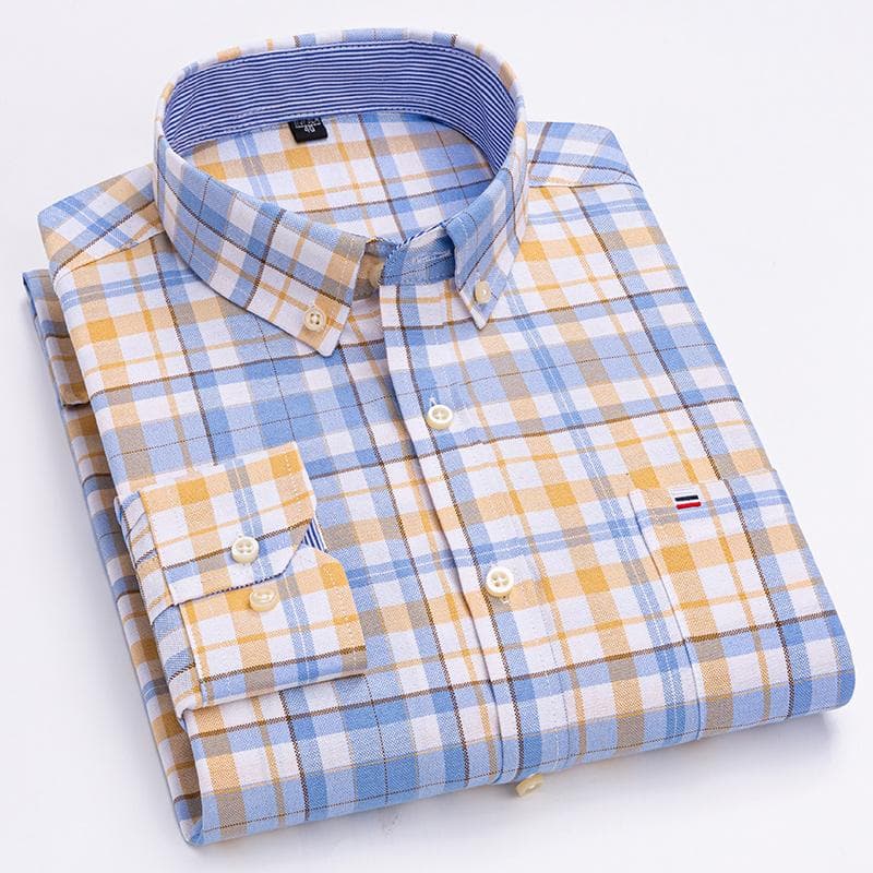 100% Cotton Oxford Business Casual Men Plaid Shirts Long Sleeve Non-Iron Four Seasons Male Clothing 6XL