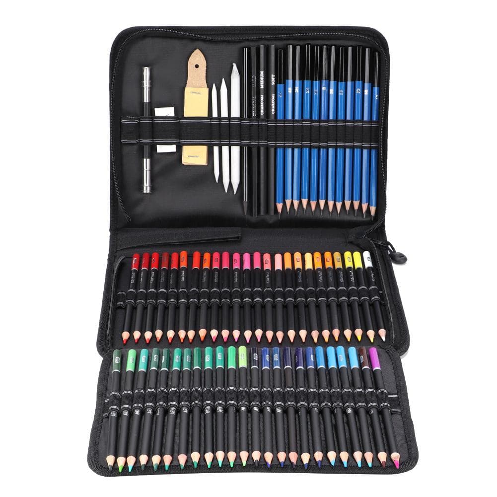 95pcs Art Painting Sketch Tool Kit with Colored Pencil Graphite Pencil Charcoal Pencil Eraser white
