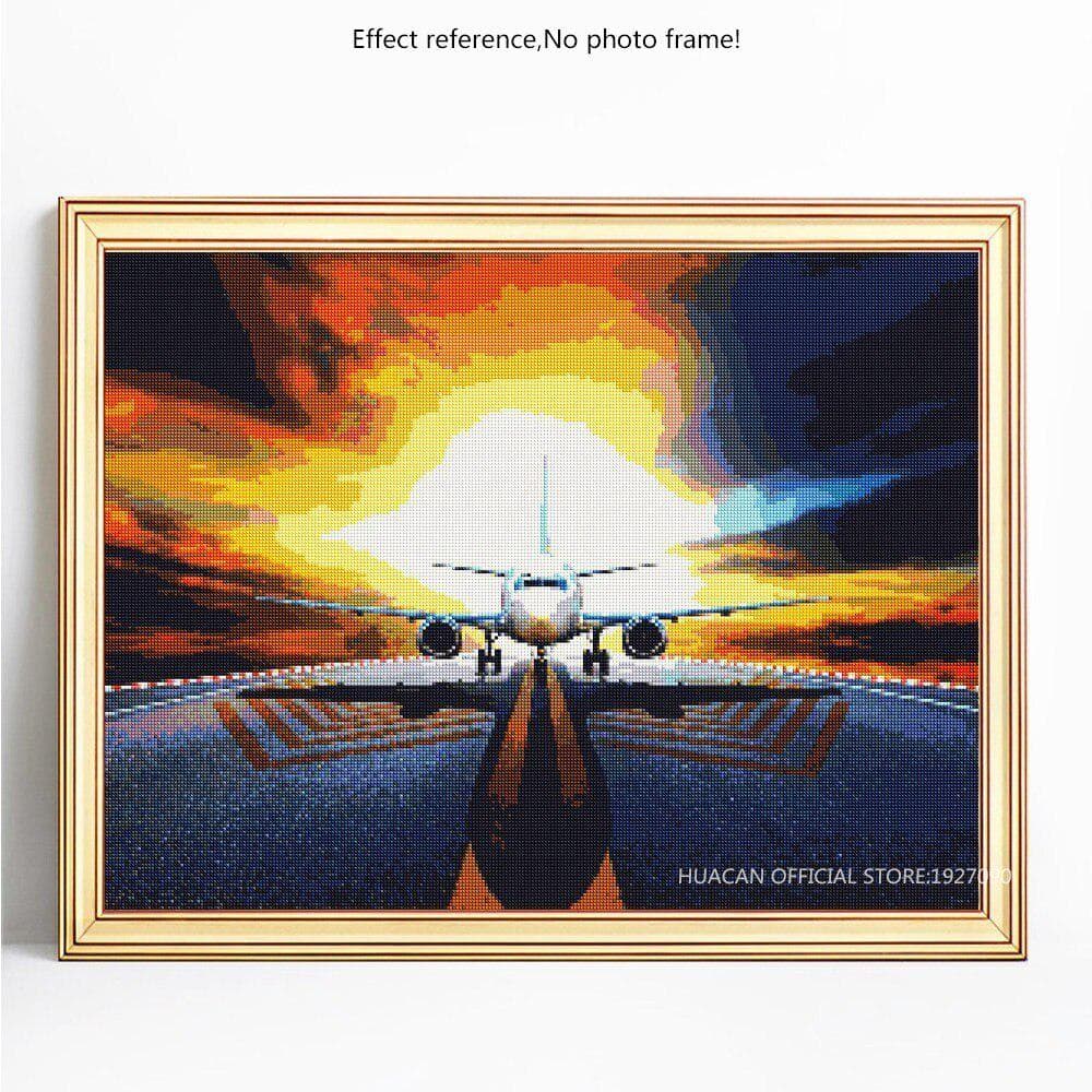 5D DIY Diamond Painting Scenic Aircraft Embroidery Diamond Mosaic Cross Stitch Rhinestone Picture 20X30
