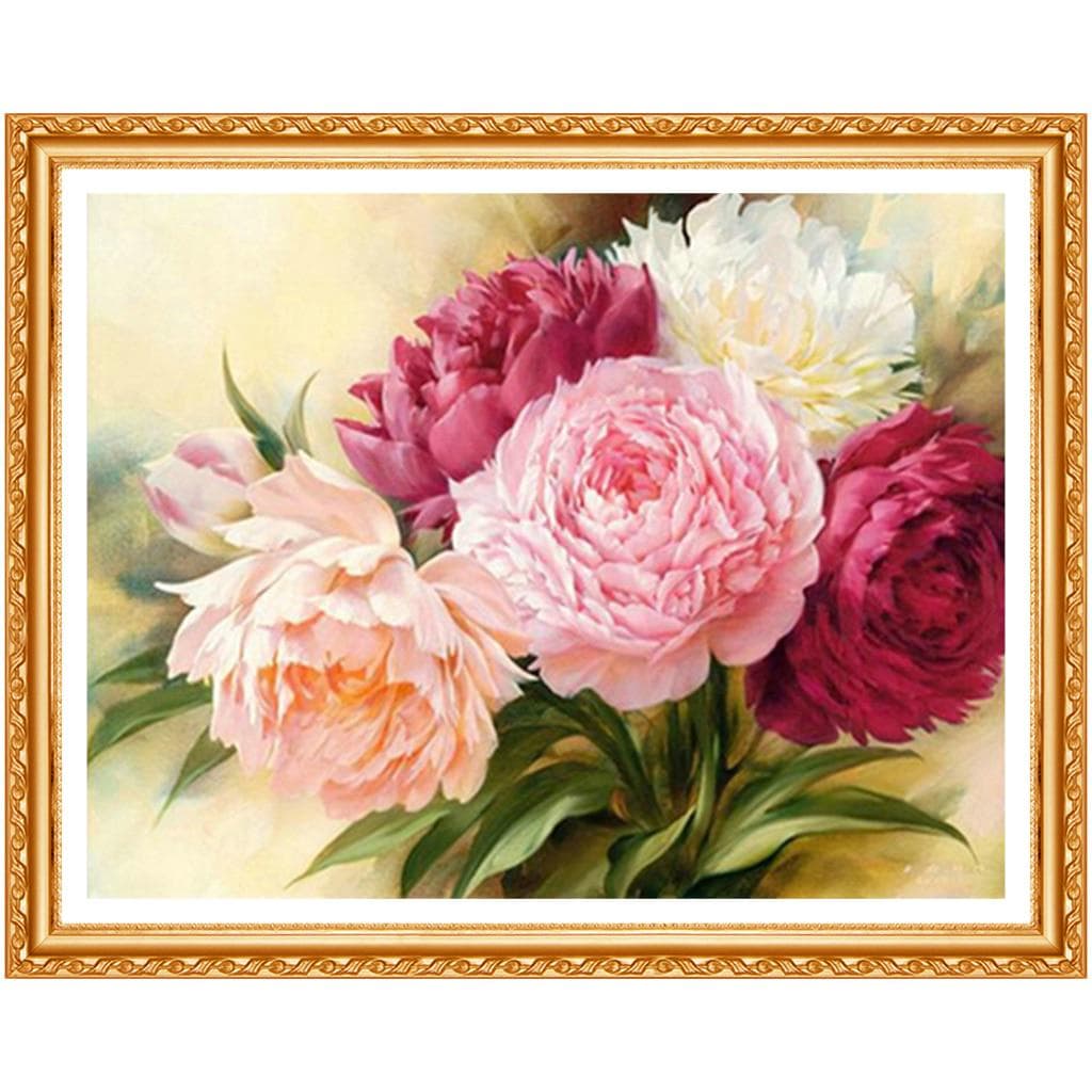 5D DIY Diamond Painting Peony Flowers Embroidery Cross Stitch Rhinestone Painting Home Decor 20X30CM
