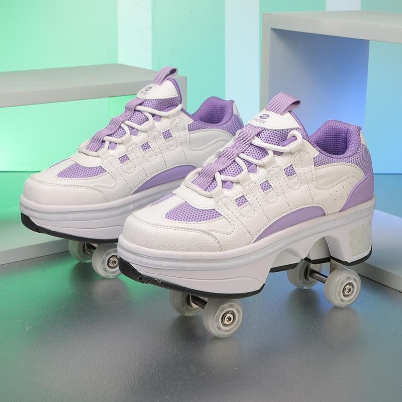 Deformed Four-wheel Runaway Shoes Can Go Skating Wheel Shoes New Roller Skates One-click Switch 36