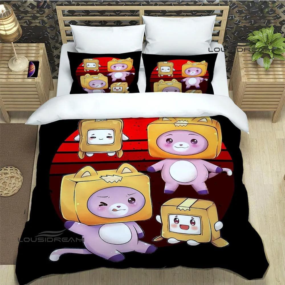 Lankybox Foxy Boxy cute printed Bedding Sets exquisite bed supplies set duvet cover bed comforter set bedding set luxury 155x215cm 3pcs