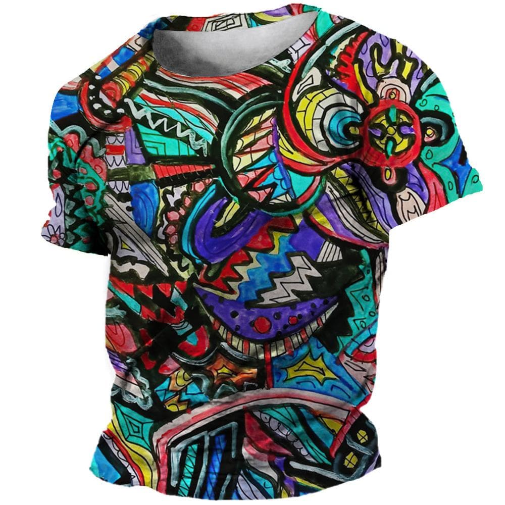 Summer Oversized T-Shirt For Men 3D Ethnic Clothing Tees Tops Printed Pattern Shirts Hip Hop Streetwear Retro Colorful Tshirt XL