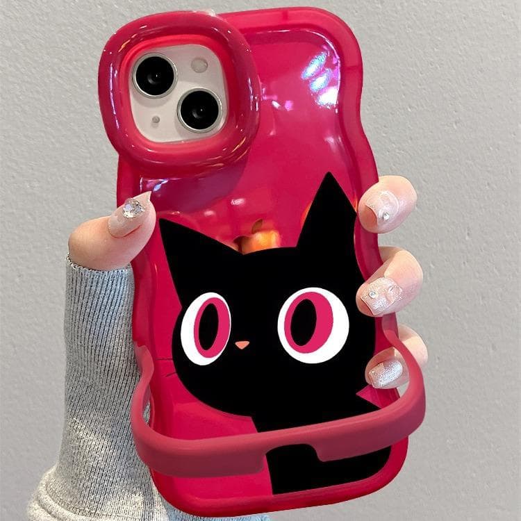 Applicable To Apple 15pm Mobile Phone Case IPhone 13 Big Eyes Black Cat 14 Wavy Edge Invisible Double Bracket 12/11 iPhone XS Max
