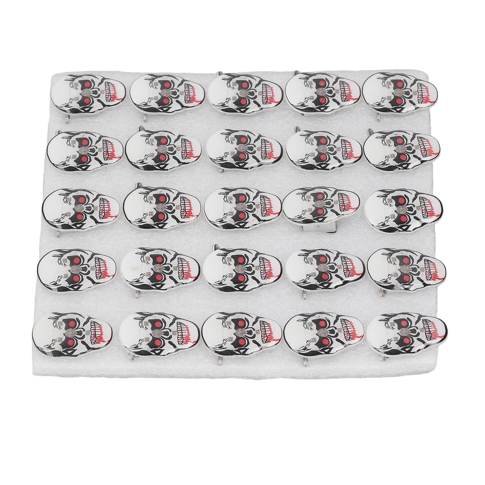 25 Pcs Halloween Flashing Brooch Pins High Strength Plastic Skull Head LED Glowing Brooches for
