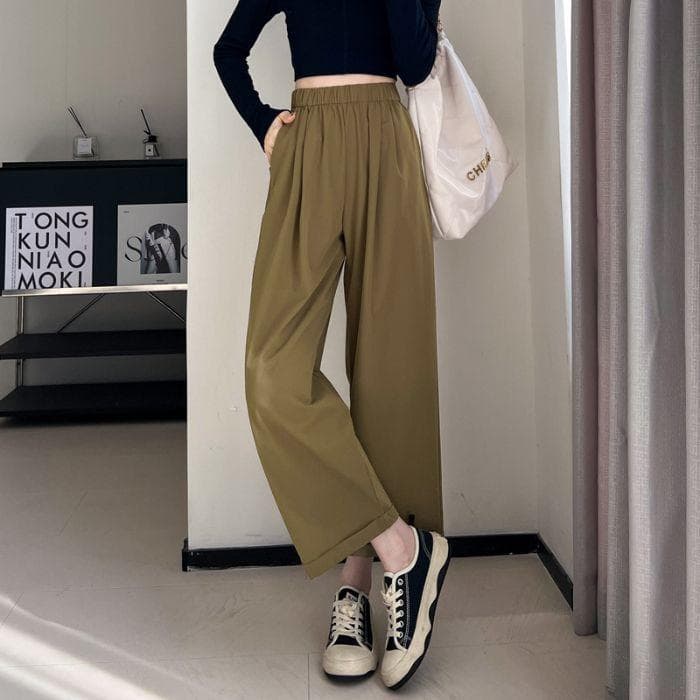 Quick-drying Wide-leg Pants for Women In Spring and Summer New Straight-leg Pants Large Size Loose Casual Sports High Waist Nine-point Pants Thin M
