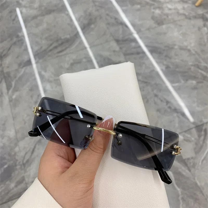 Vintage Women Sunglasses Rimless Frameless Rectangle Gradient UV400 Summer Travel Shades Fashion As Picture