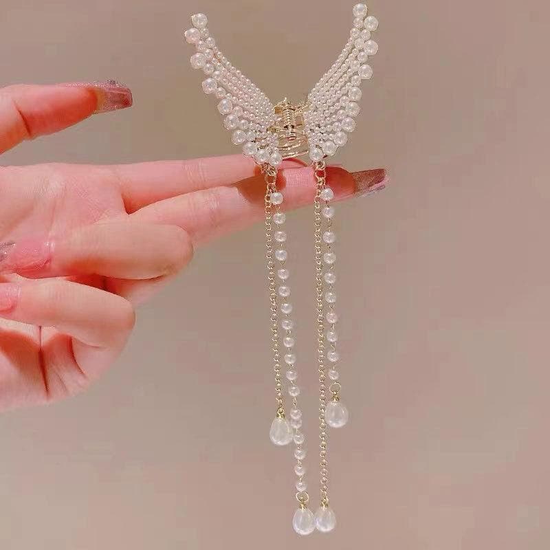Tassel Butterfly Pearl Hair Clip Women Hair Claw Hairpin Hair Crab Hairaccessory
