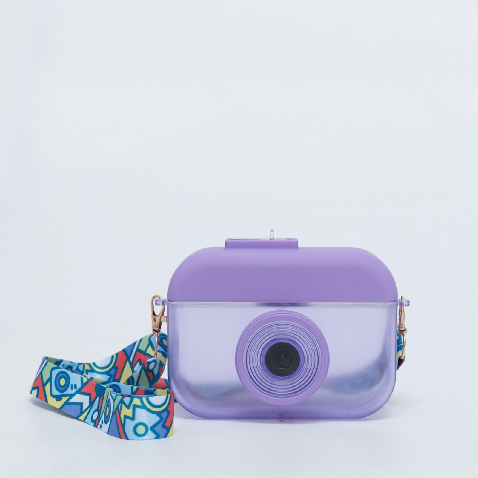 400ML Camera Bottle Travel Cup with Straw Innovative Trend Cute Portable Cup Students Messenger purple