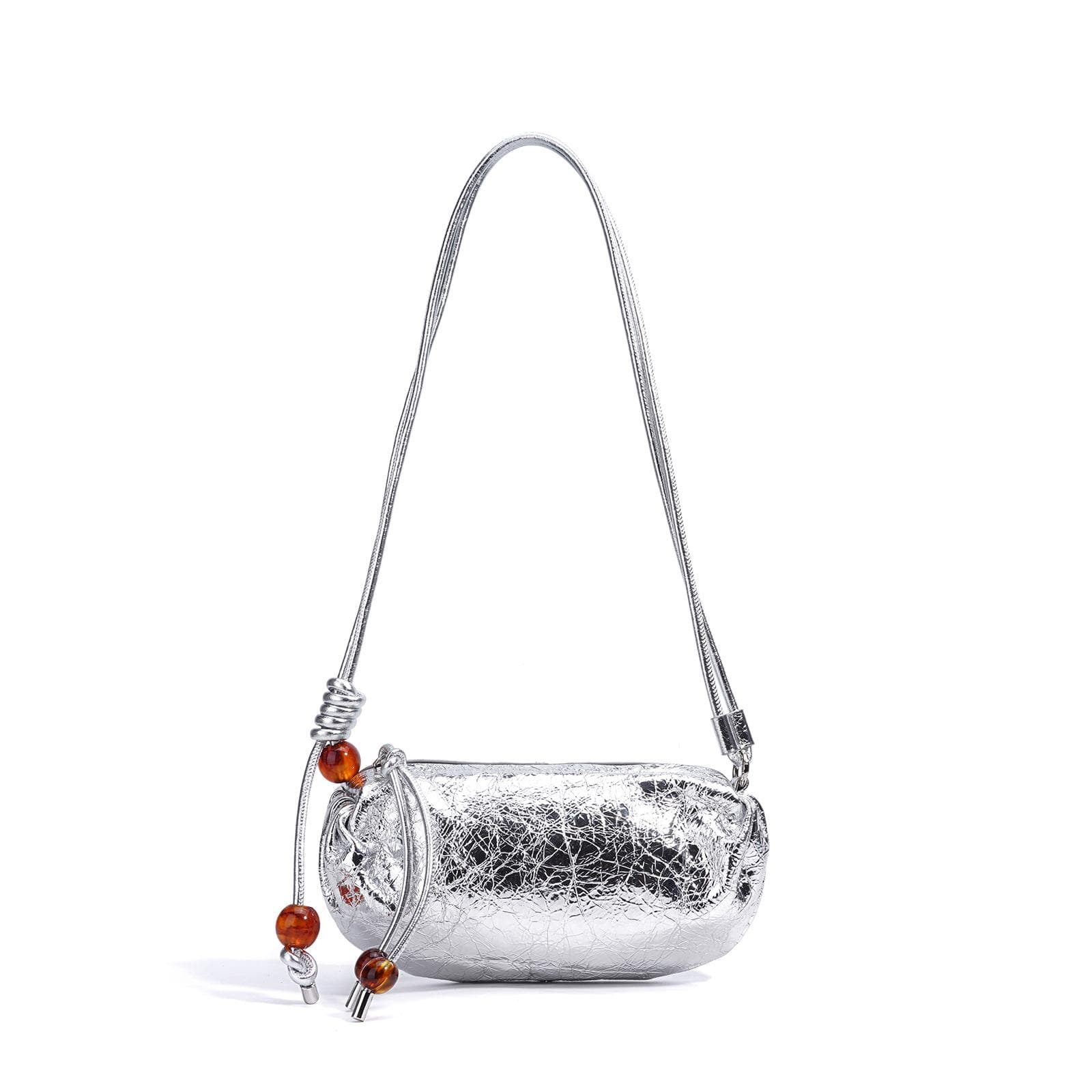Fashionable Simple Shoulder Bag High-end Hand-grabbing Pattern Commuter Chinese Black Crossbody Bag Women Beaded Bag silver