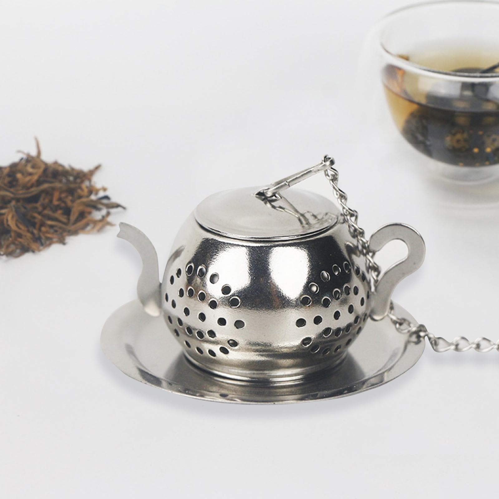Tea Strainer - Stainless Steel Tea Strainer For Loose Tea, Loose Leaf Tea Infuser, With Chain Hook And Base, Reusable Tea Strainer Bag One Size silver
