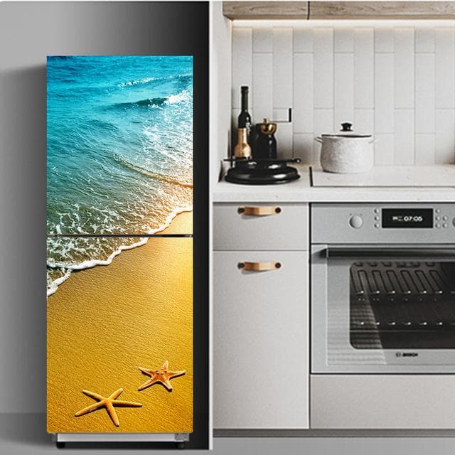 Fridge Stickers Refrigerator Cover Door Landscape Plant Sea Vinyl Self Adhesive Kitchen Furniture Decor Wrap Freezer Sticker DIY 60x180cm