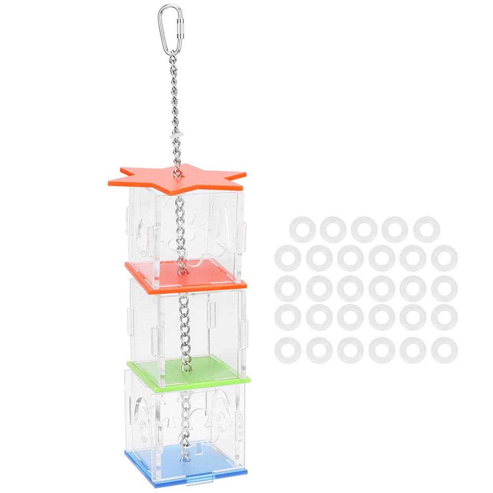 Multilayer Bird Parrot Forage Box Hanging Treat Foraging Toy Transparent Acrylic Food Holder