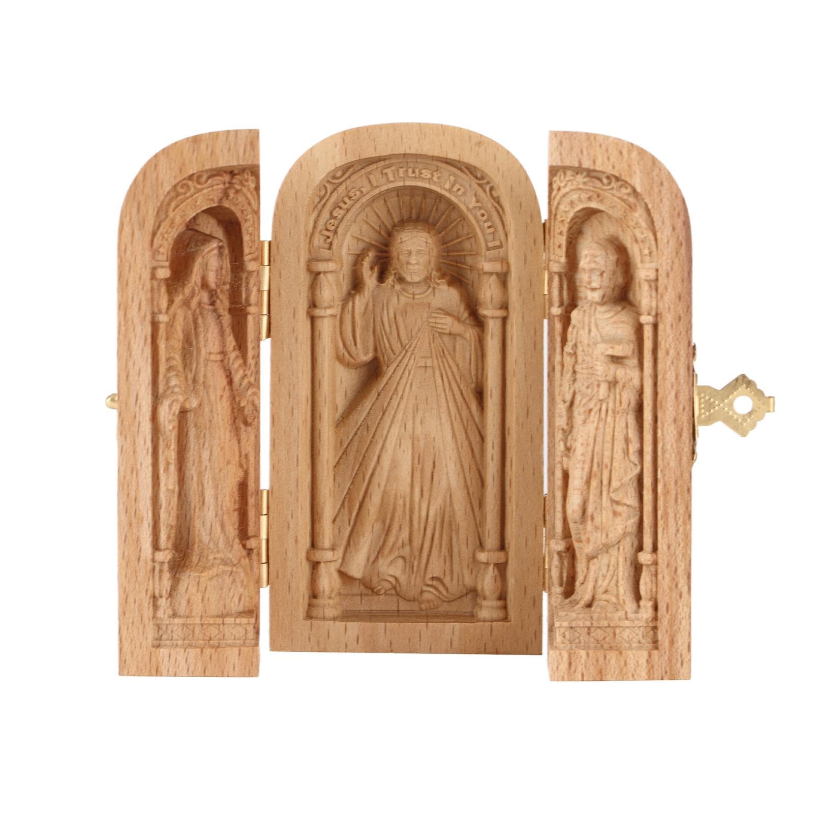 Catholic Sacramental Triple Open Box Ornament Hand Carved Portable Church Statue Christian Gifts