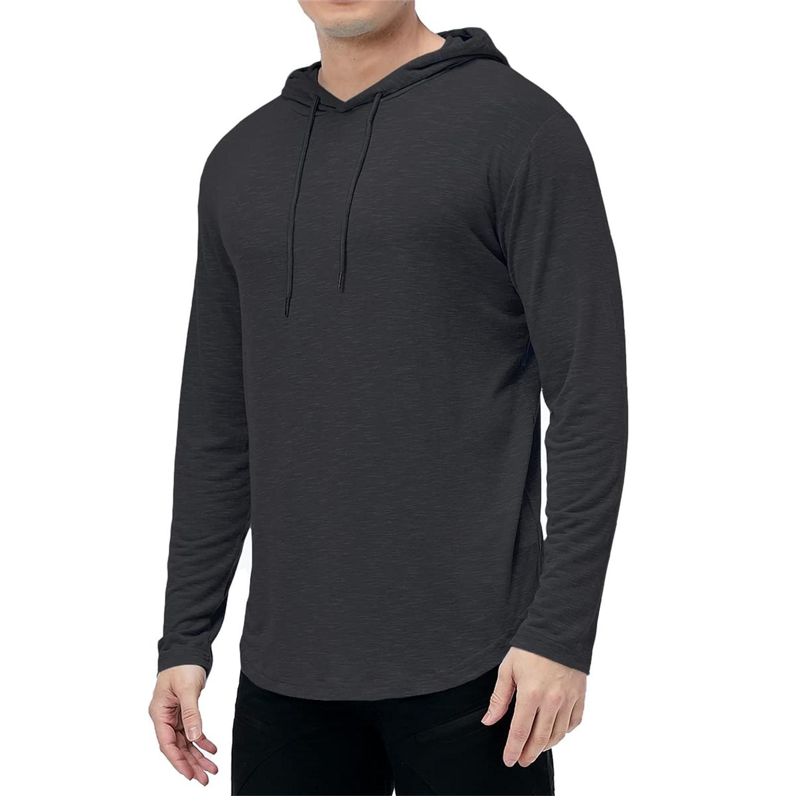 Mens Casual Hooded Coat Solid Color Long-Sleeved Sports Hoodie XL black