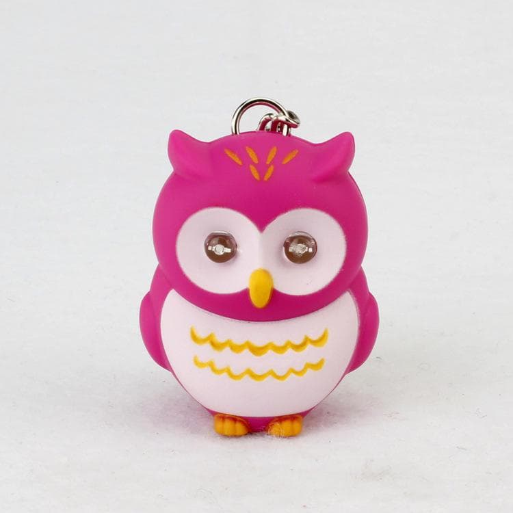 Keychain Owl Motorcycle Car Key Chain Sound Light LED Flashlight Key Ring Holder Bag pink