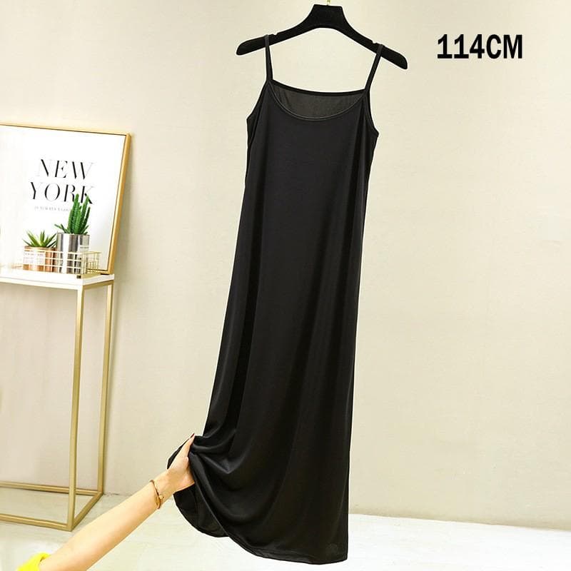 Summer Women Nightdress Spaghetti Strap Satin O Neck Loose underskirt Ladies Basic Sleepwear Casual Slip dress M