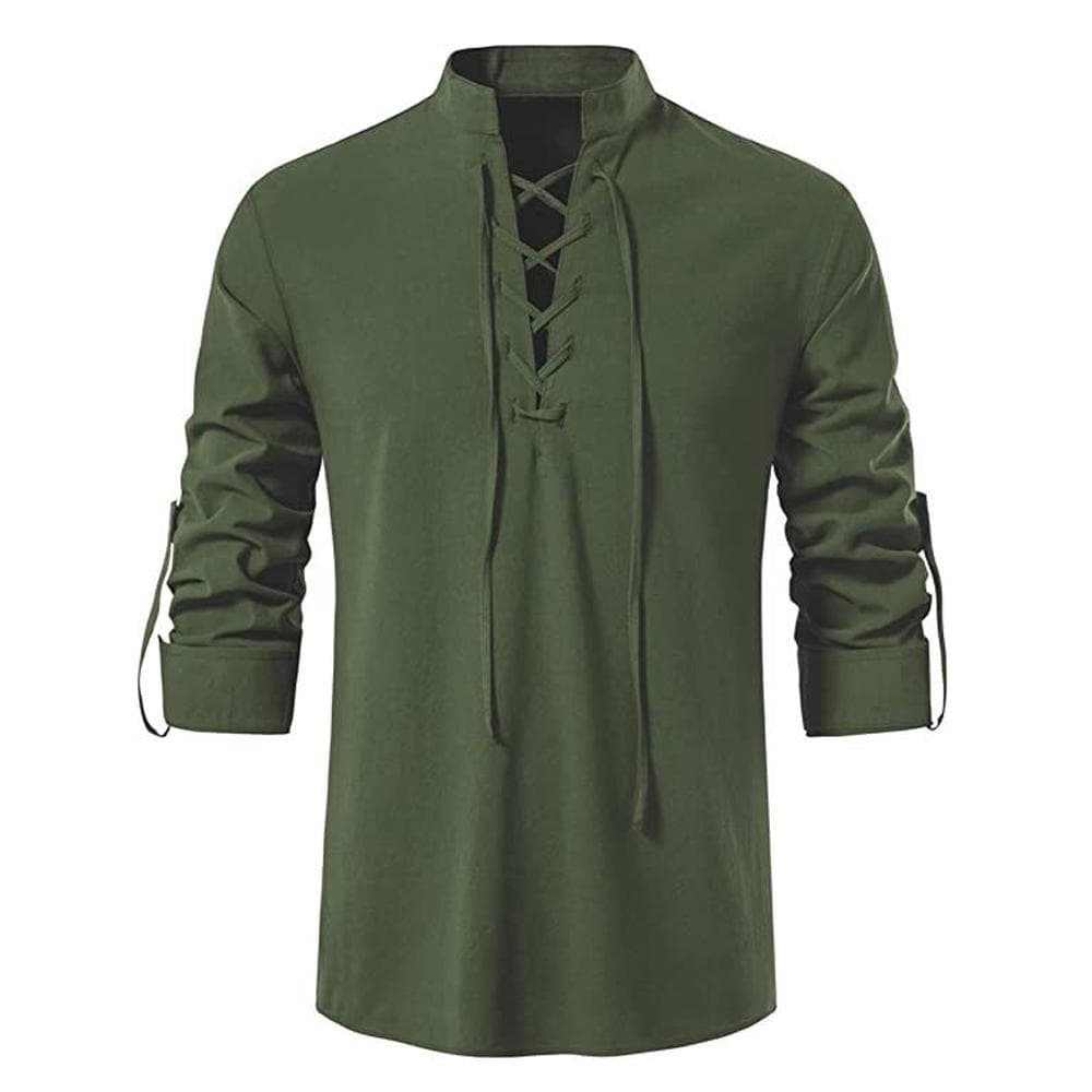 Mens Pirate Shirt Viking Retro Renaissance Medieval Gothic Victorian Halloween Costume Casual Cotton Linen Lace Up Hippie Shirts M