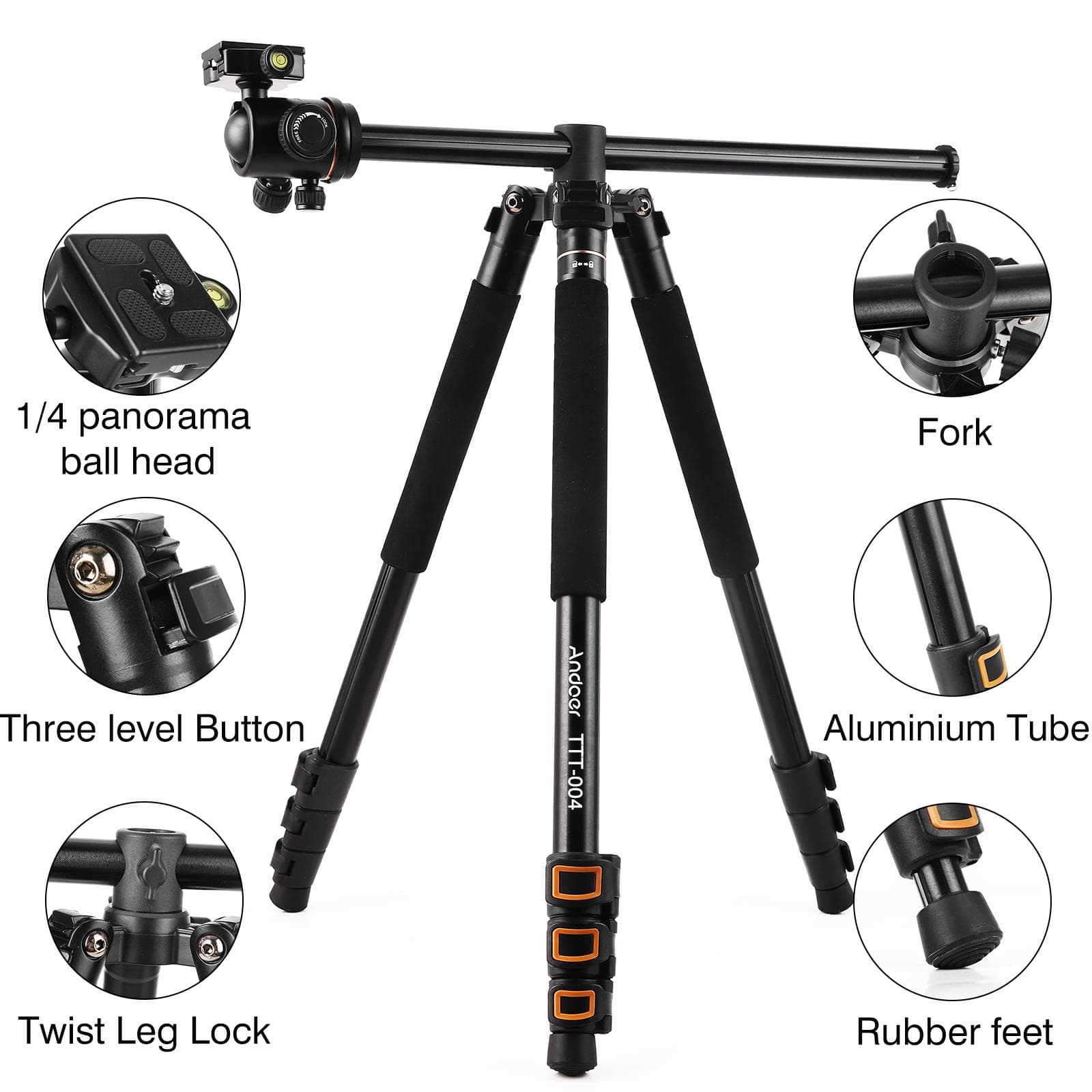 Andoer TTT-004  200cm/78.7 Inch Aluminum Alloy Camera Tripod Monopod Horizontal Mount with Ball gold