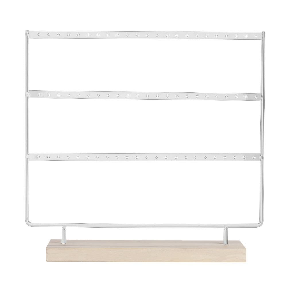 Earring Organizer Holder 3-Layer 72 Holes Earring Holder Jewelry Tower with Wooden Base white