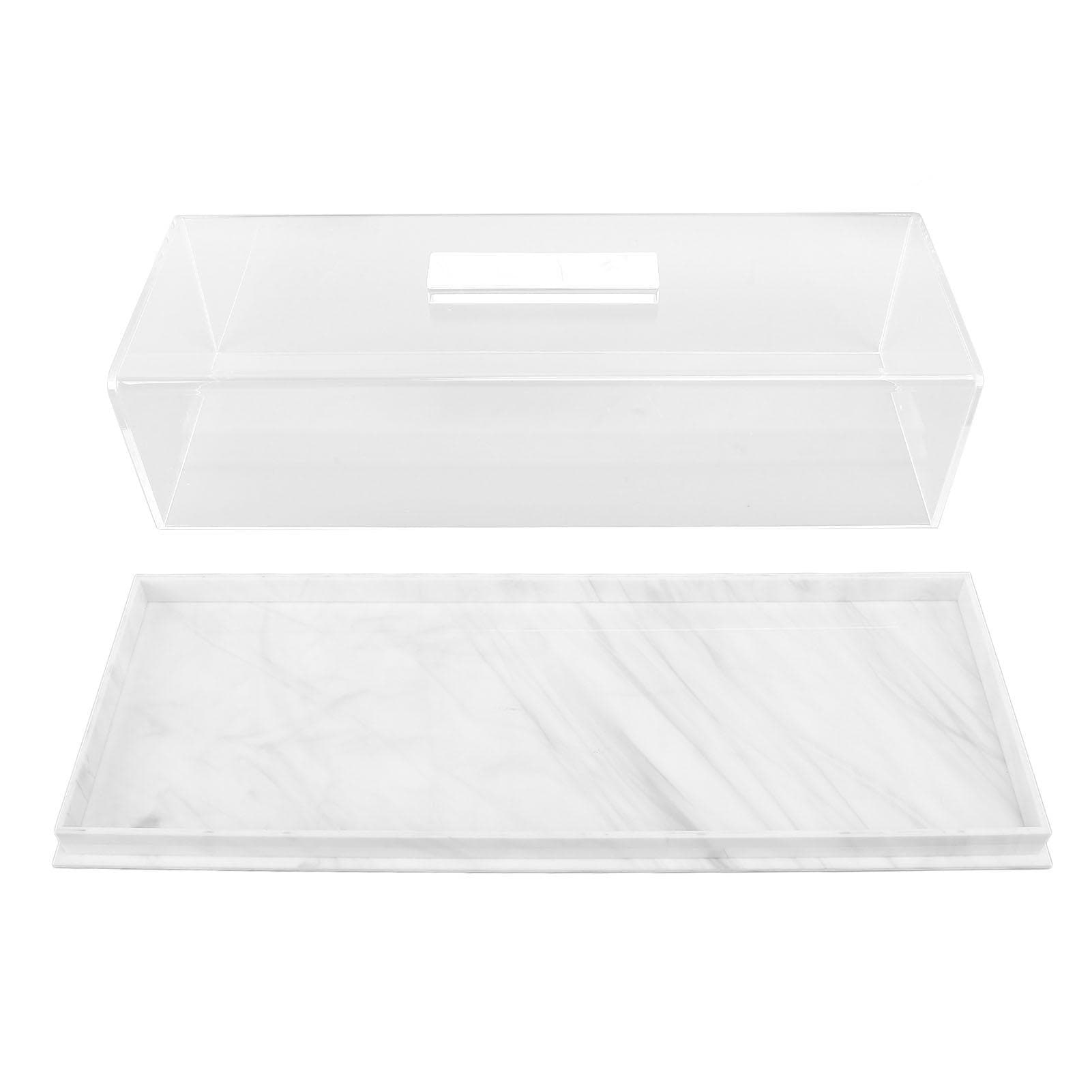Rectangular Cake Tray Marble Grain Acrylic Multifunctional Dessert Serving Tray with Lid