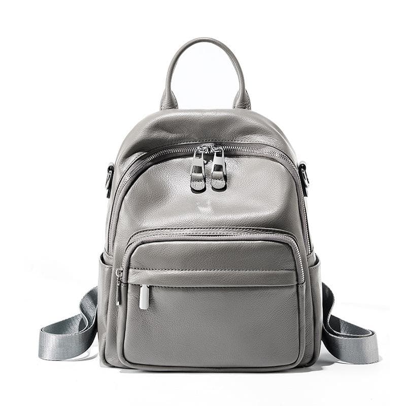 Backpack Women's Leather Soft Leather Fashion All-in-one Top Layer Leather Women's Travel Backpack gray