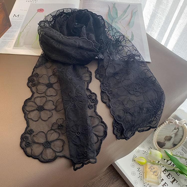Lace Thin Women's Scarf for Summer Sun Protection and Elegant Neck Protection 138*30cm black