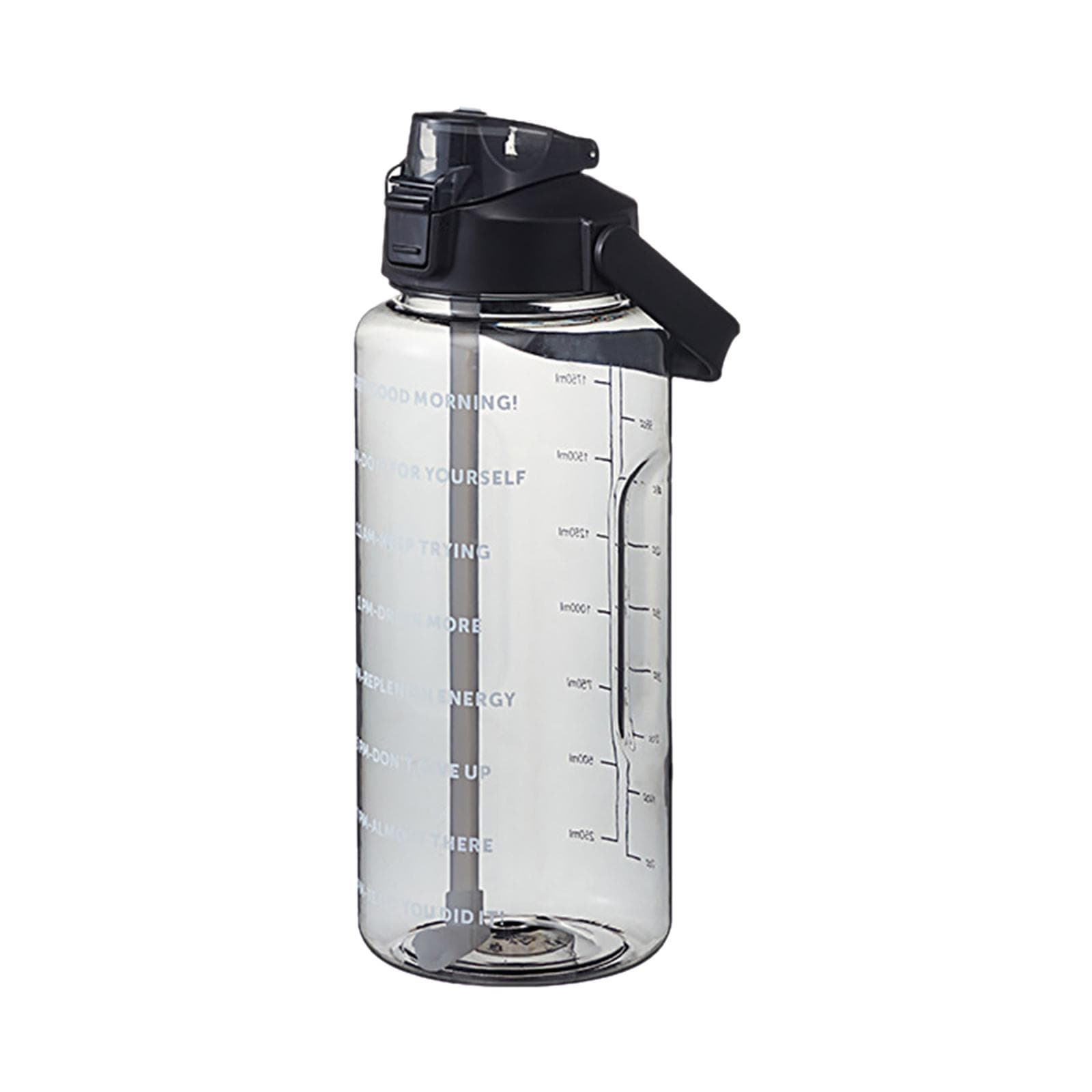 2L Water Bottle with Marker & Straw Large Capacity Water Bottle with Handle Reusable Leakproof black