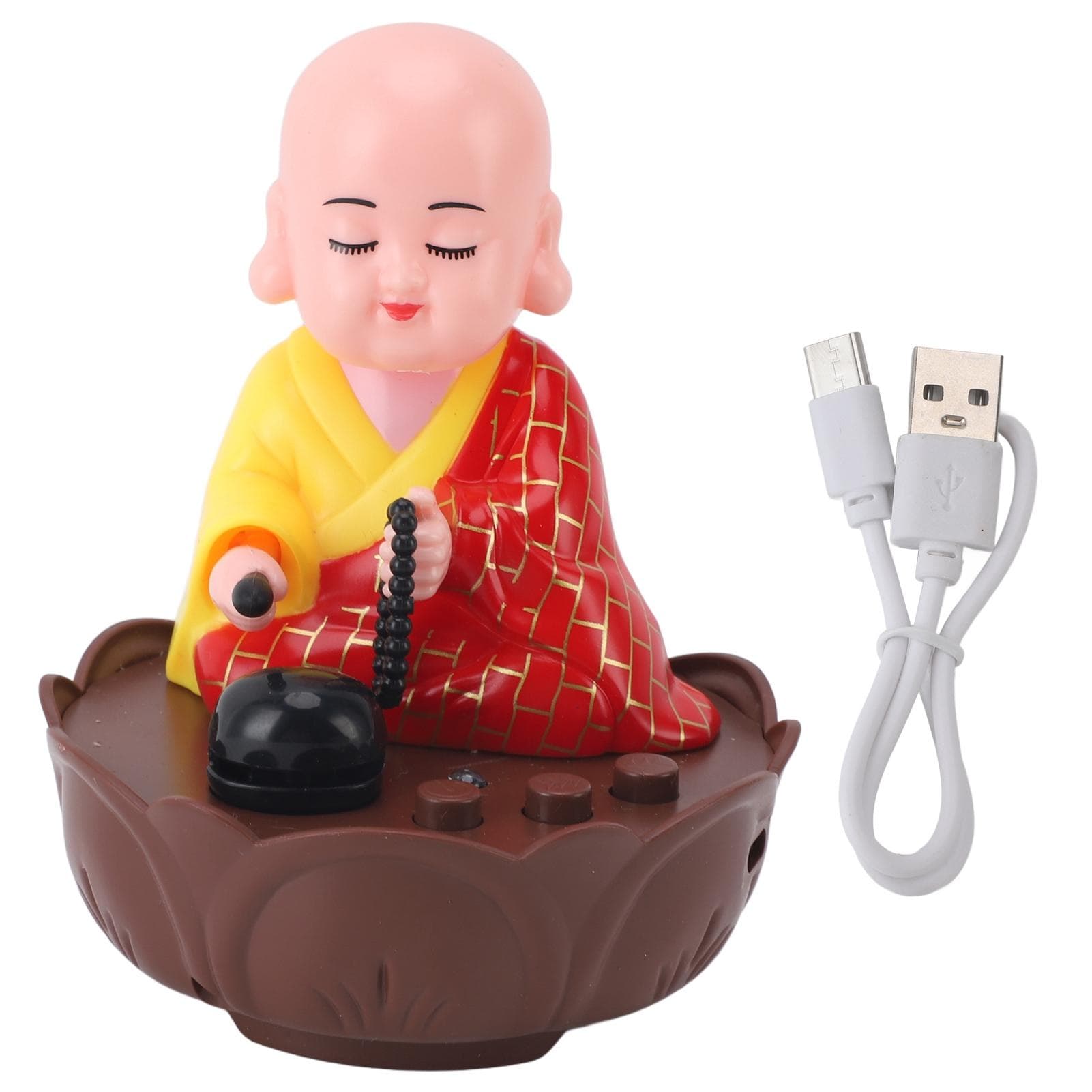 Musical Nodding Monk Figurine Decoration Moving Head Buddha Statue with USB Charging Cable Blue