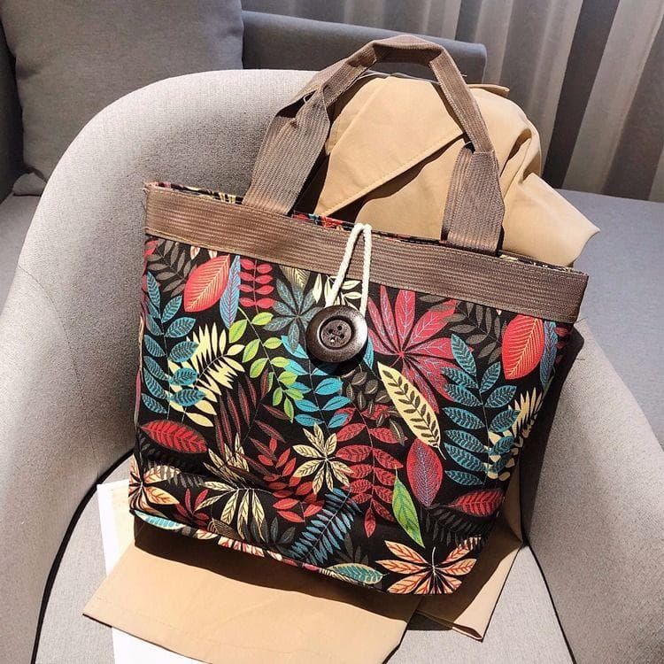 WTEMPO Women's Large Capacity Canvas Single Shoulder Bag National Style Street Bag Mother Versatile Shopping Bag Colorful Casual Handbags 35*45*15cm