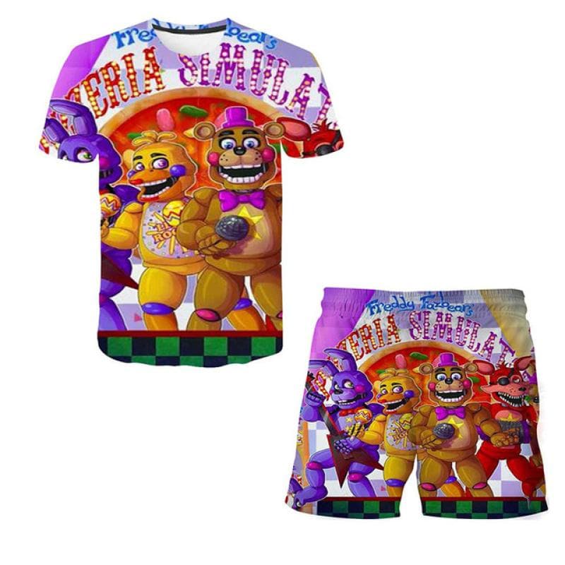 2pcs Sets Boys Girls 3D print FNAF clothes Suits Summer Fashion Short Sleeve T-shirts + Short Pants  Clothing Outfits 4-14 Years 140