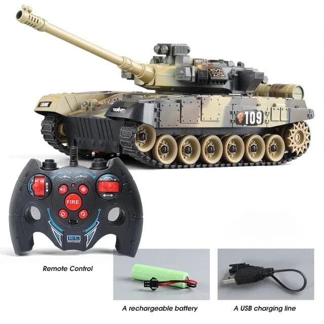 New 9 Channel RC Tank Military War Battle United States M1 Leopard 2 Remote Control Toy Car Tactical Model Electronic Toys for Boys Children 3 battery beige