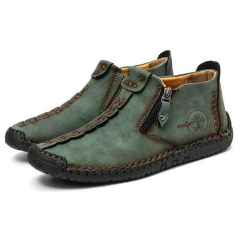 Mens Genuine Leather Boots Fashion Zipper Shoes Leather Men Ankle Boots 43 green