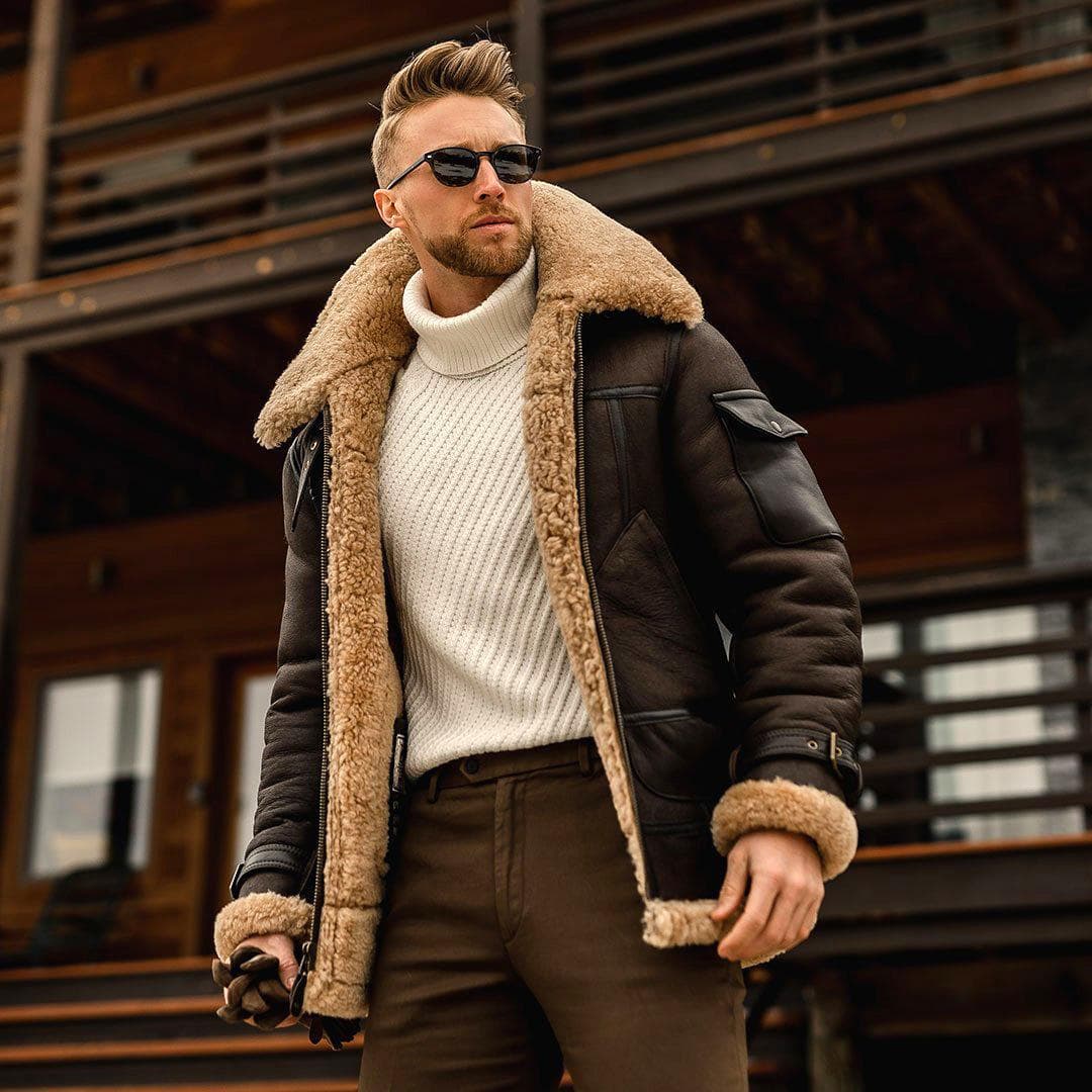 Thickened Zipper Solid Color Zipper Bagged Fur Coat for Men 5XL