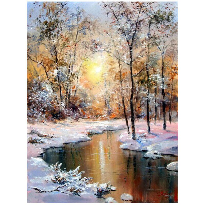 Full Diy Diamond Paintings Cross Stitch Winter Landscape Tree Round Drill Diamond Embroidery 20X30CM