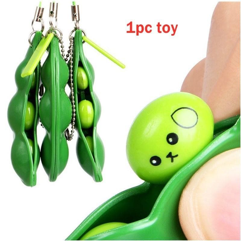 1PC Infinite Squeeze Edamame Toys Peas Keychain Pop It Fidget Squishy Arrow Adult Stress Toy green