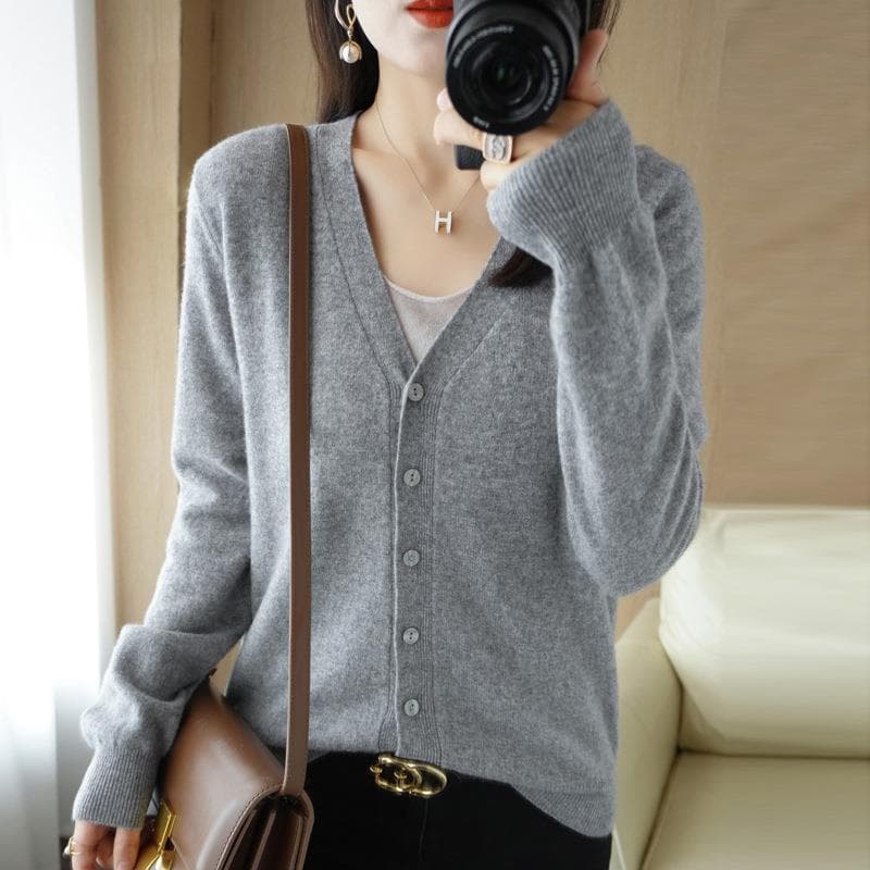 Women Cardigans Autumn Winter Single Breasted Knitwears Long Sleeve V-neck Knit Cardigan Korean Fashion Spring Casual Sweater XL gray