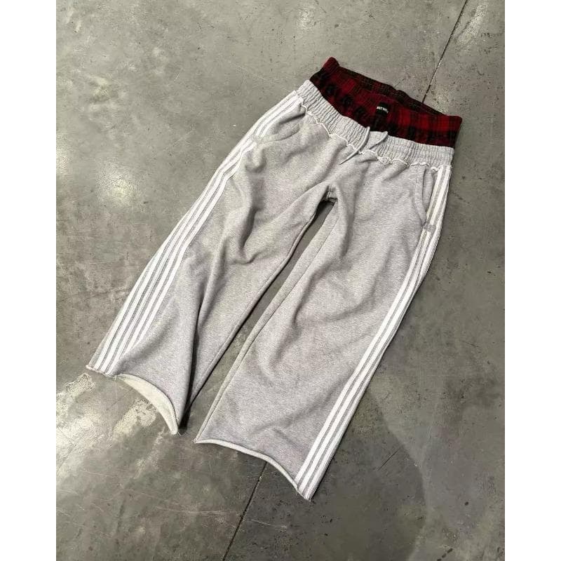 Double Waist Lace-up Casual Pants for Men's Retro Harajuku Straight-leg Pants High Waist Hip Hop Sports Pants L