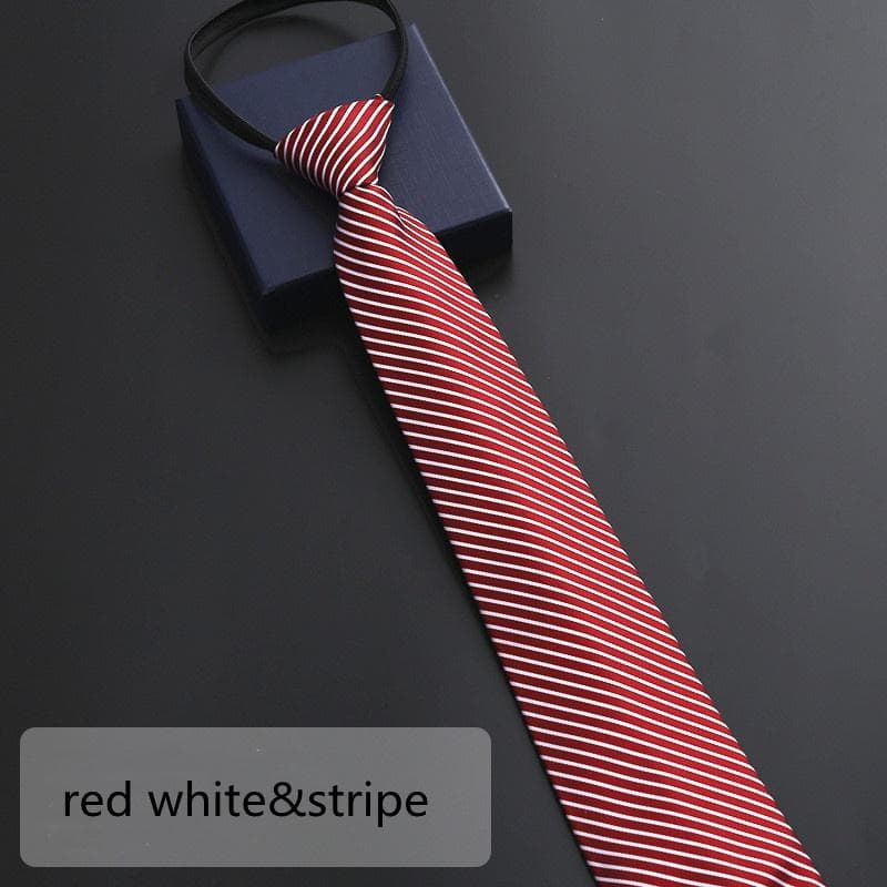 8 Colors Men's Business Tie Print Zipper Tie Groom's Wedding Stripe Tie Fashion Neckties