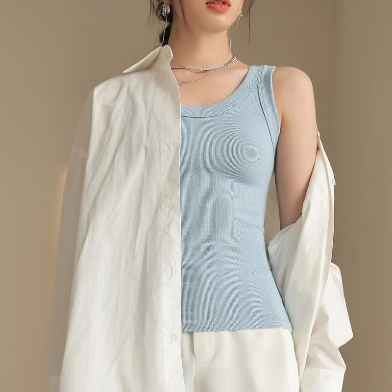 Threaded Knitted Vest, Women's Suit, Strap, Summer Large Bottom, Outer Sleeveless Top XXXXL blue