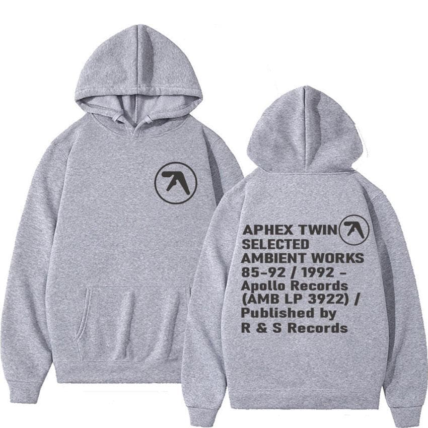 Aphex Twin Ambient Works Records Print Hooded Women Unisex Harajuku Hip Hop Punk Sweatshirt Fashion Casual Fleece Hoodie Streetwear XXL light grey
