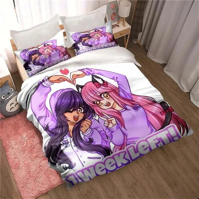 APHMAU Bedding Set Duvet Cover Set Single Double King Size Kawaii Cartoon Aphmau Adult boys Bedroom Duvet Cover and Pillow Case 70x133cm 2pcs