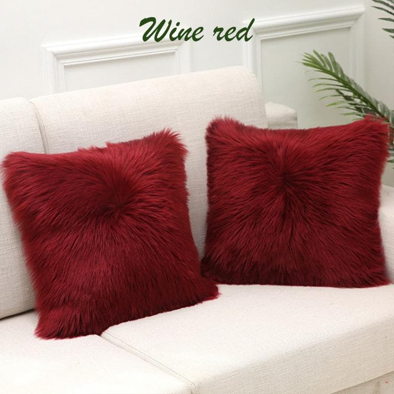 45X45Cm Soft Fur Plush Cushion Cover Home Decor Pillow Covers Living Room Bedroom Sofa Decorative Pillowcase Shaggy Fluffy Cover wine red