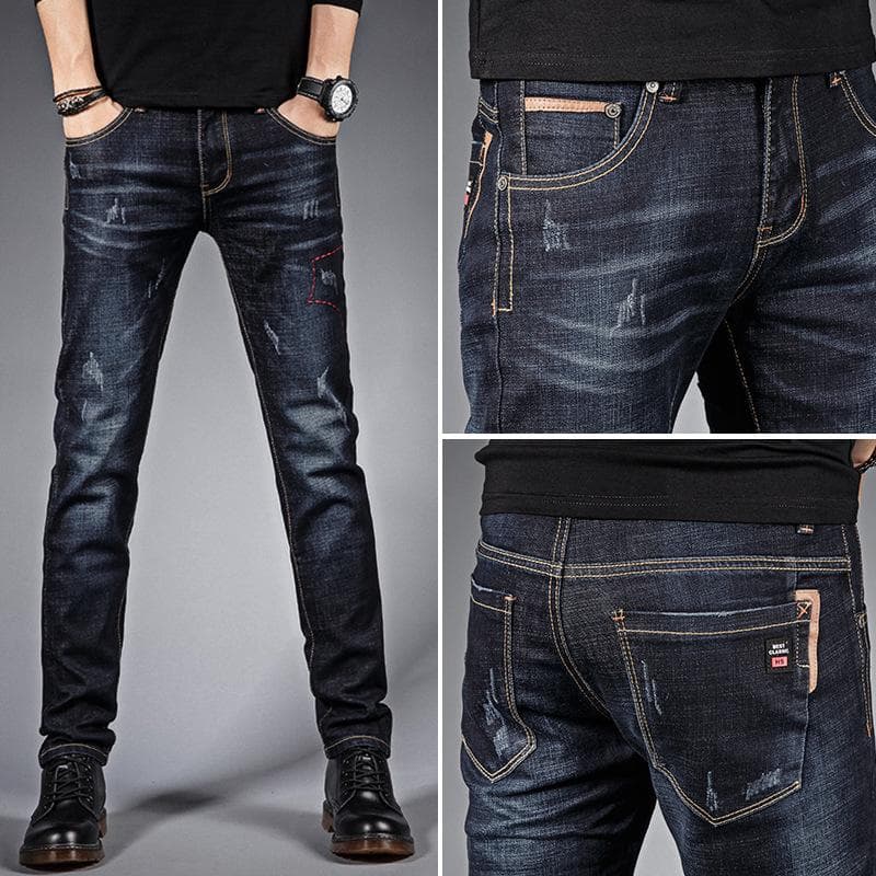 Men's Jeans Casual Men's Jeans Elastic Slim Fit Pants Korean Fashion Pants 32