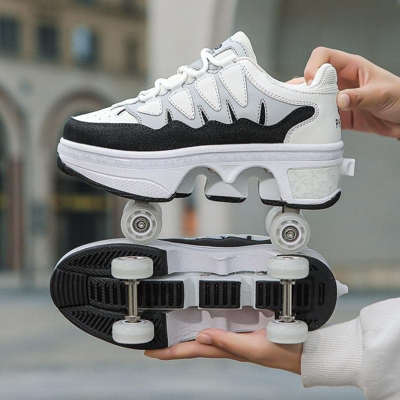 Children Teenagers Boys and Girls Shapeshifting Shoes Four Wheels Dual-purpose Roller Skates Double Row Runaway Shoes Roller Skates 36
