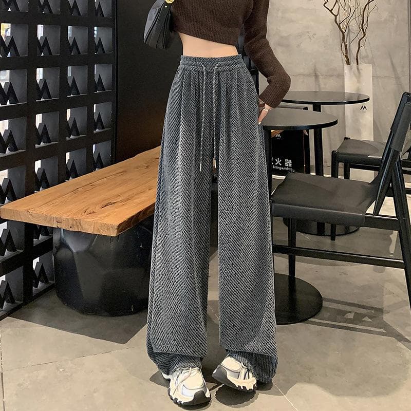 Glossy Silk Chenille Wide-leg Pants for Women In Autumn and Winter New Knitted Draped Floor Pants Lazy Velvet Straight Pants 2XL