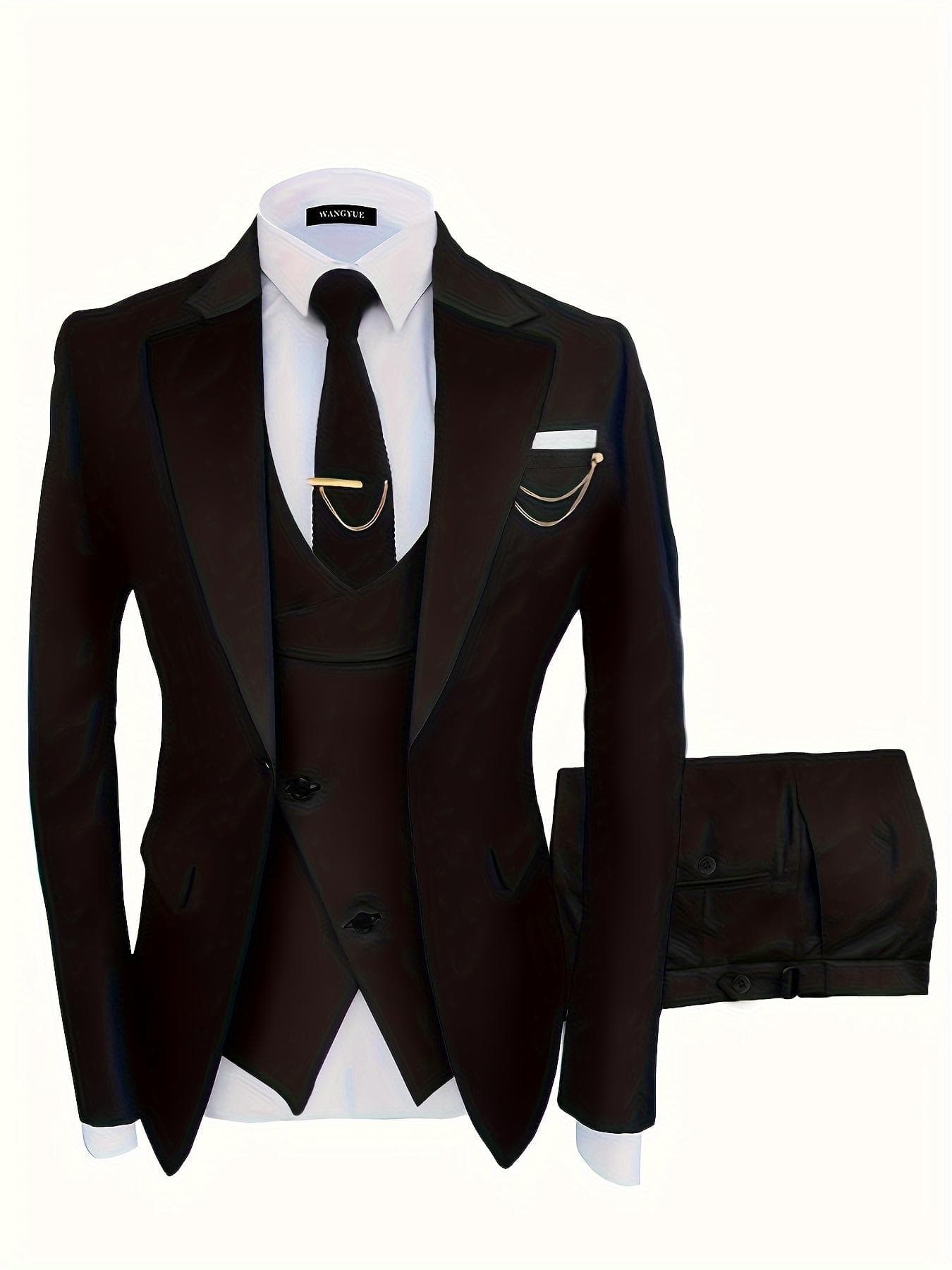 3 Pieces Formal Suit Set - Men's One Button Jacket & Vest & Pants - for Business, Dinner, Wedding & Party - Perfect Gift for Men XXXXXL black