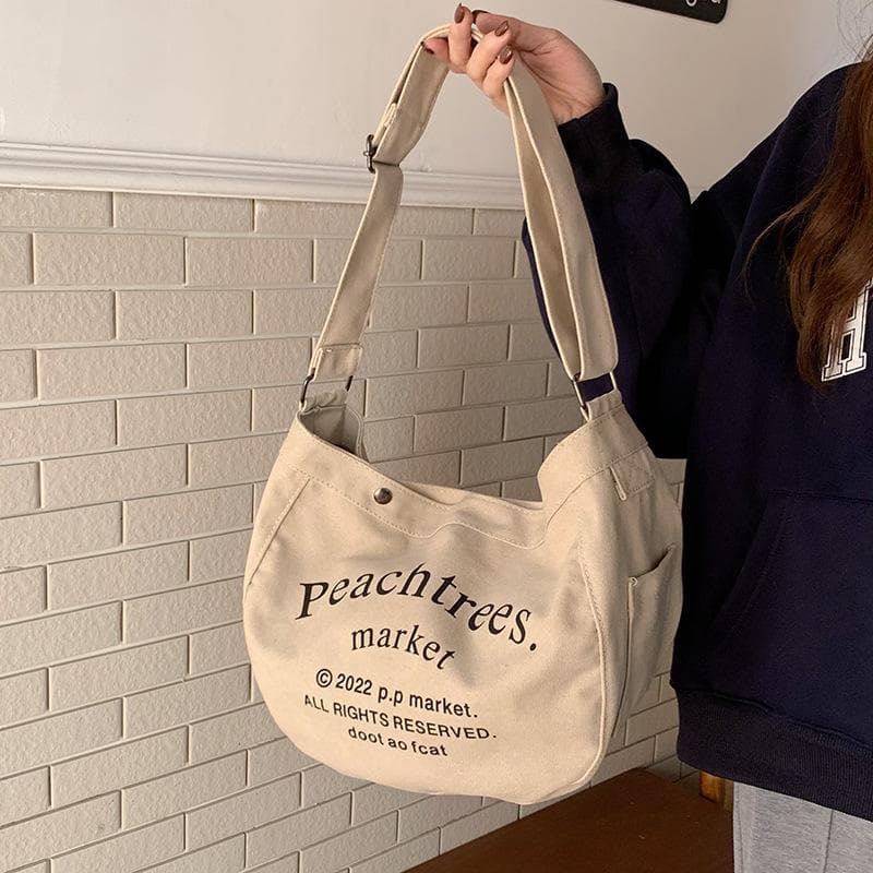 Alphabet Canvas Bag Women's Summer Fashion Tote Bag Student Class Large Capacity Crossbody Bag